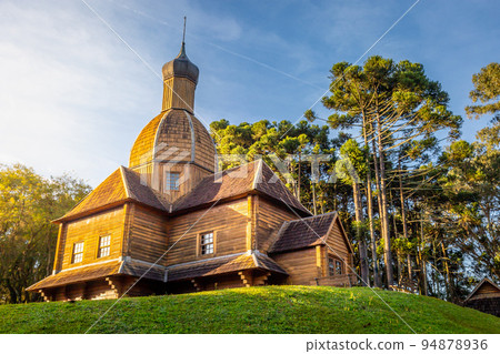 Wooden orthodox ukrainian church in Curitiba, capital of Parana state, Brazil 94878936