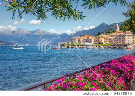Mountains and Bellagio skyline, view from Lake Como at sunny day, northern Italy Mountains and Bellagio skyline, view from Lake Como at sunny day, northern Italy 94878979