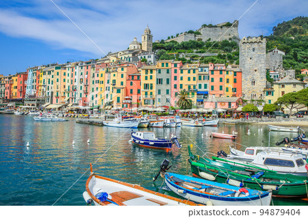 Harbor at Portovenere, Cinque Terre, Liguria, Italy with boats 94879404