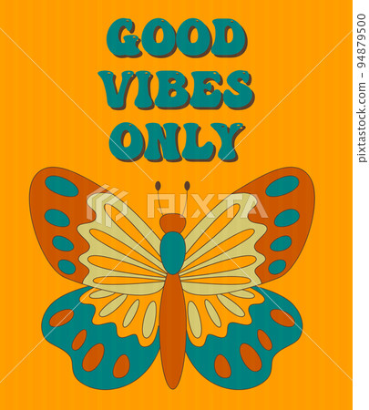 Retro groovy posters 60s 70s with groovy butterfly for cards, stickers or poster design. Typography slogan 94879500