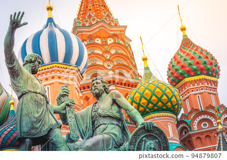 St Basil's Cathedral close-up at sunrise, red square, Moscow, Russia 94879807