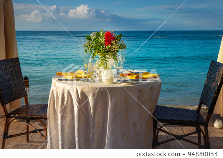 Romantic dinner: table for two and Beach Montego Bay at sunset - Jamaica 94880033