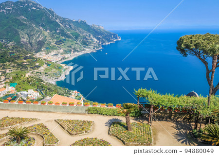Amalfi Coast from idyllic gardens of Ravello, Campania, Italy, Southern Europe 94880049