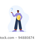 Personal finance management concept. Savings and investment problems. A young man does not know where to spend or invest the earned money. Vector flat illustration isolated on the white background. 94880874