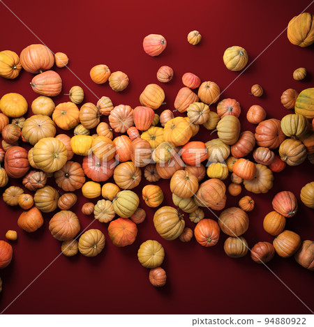 Autumn composition of orange pumpkins on violet table background. 94880922