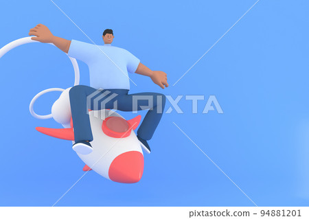 A man character flying . 3d rendering of business models. A man character flying . 3d rendering of business models. 94881201