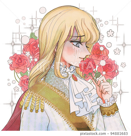 Retro shoujo manga style, an aristocratic older brother who cries aloud while carrying a rose 94881683