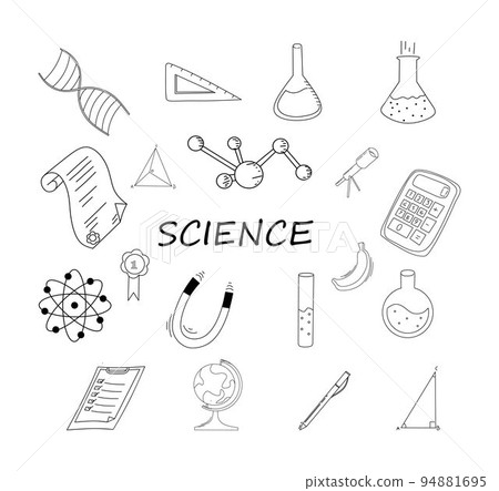 Set of Doodle Science Stuff on a White Background  94881695