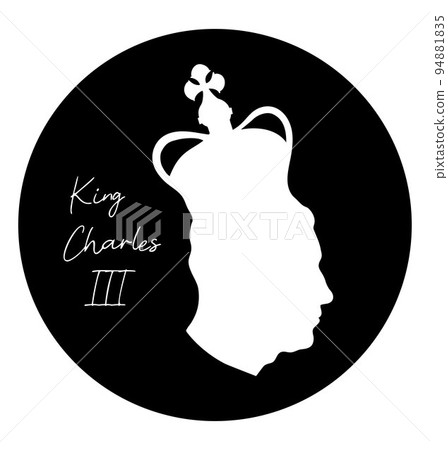 London, UK. September 2022. Simple portrait Silhouette of King Charles III British monarch in Crown. Head side view profile silhouette Prince of Wales. Vector. logotype for design and decoration. 94881835