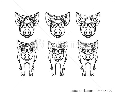 Illustrations of Cute Pig and Head Pig 94883090