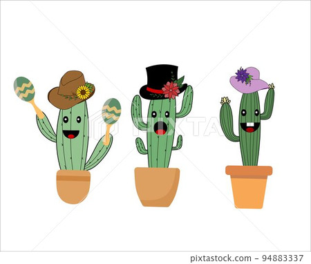 Collection of Cartoon Cactus with Accessories Vector Collection of Cartoon Cactus with Accessories Vector 94883337