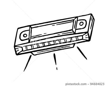 Harmonica musical instrument style  hand drawn. Vector black and white doodle illustration 94884823