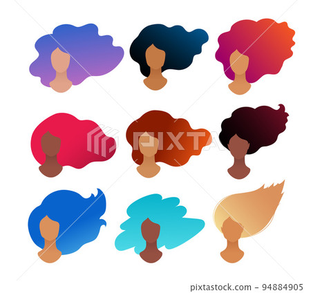 Set of woman portrait with long hair 94884905