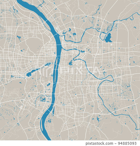 Changsha map. Detailed map of Changsha city administrative area. Cityscape panorama illustration. Road map with highways, streets, rivers. 94885093