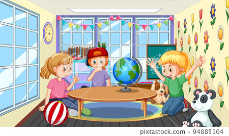Kindergarten classroom scene with children 94885104