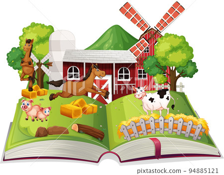 Storybook with farm animals in the farm 94885121
