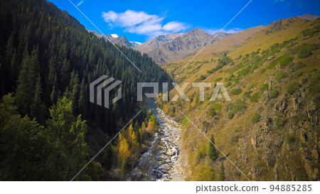 Small waterfall to Too-Ashuu pass and Kara Balta river and valley,Chuy Region of Kyrgyzstan 94885285