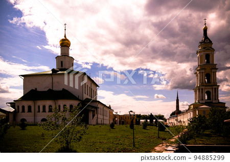 Sunset View to The Cathedral Of The Epiphany and Church of the Presentation of the Blessed Virgin in the Temple in Epiphany Staro-Golutvin cloister, Kolomna, Moscow region, Russia 94885299