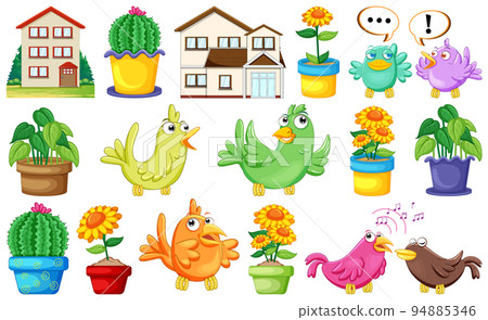 Different house designs and cute birds Different house designs and cute birds 94885346