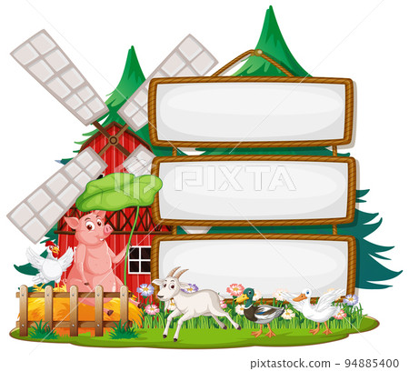 Empty banner template with farm animals - Stock Illustration [94885400 ...