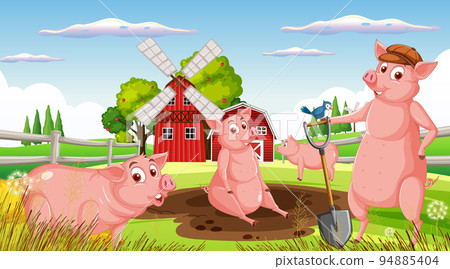 Farm background with happy animals 94885404