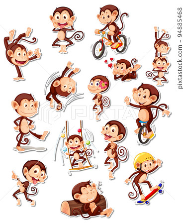 Sticker set of funny monkey cartoon characters 94885468