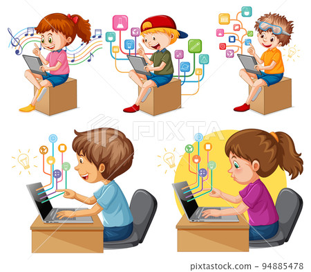 Set of children doing different activities Set of children doing different activities 94885478