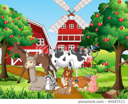 Farm scene with many animals Farm scene with many animals 94885511