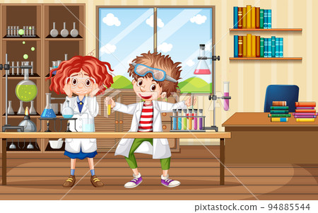 Laboratory scene with scientist cartoon character Laboratory scene with scientist cartoon character 94885544