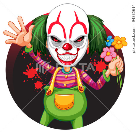 Scary clown holding flowers 94885614