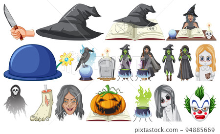 Halloween set with witch and zombie 94885669