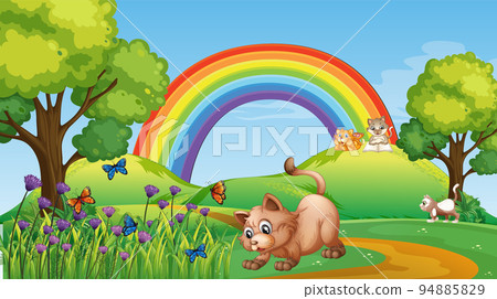 Set of different domestic animals in nature park Set of different domestic animals in nature park 94885829