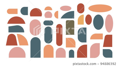 Colored geometric arches and various shapes Colored geometric arches and various shapes 94886392
