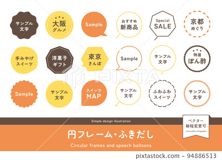 Illustration set of circular/round-shaped frames, speech bubbles, and labels Simple design materials 94886513