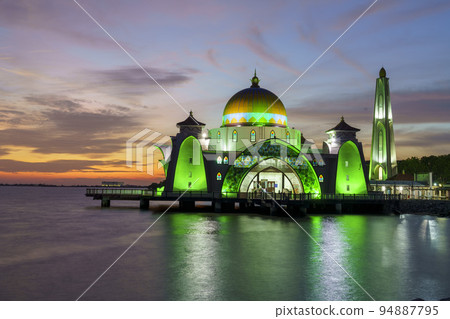 Malacca, Malaka, Malaysia, July 10, 2022 - Floating mosque at twilight 94887795