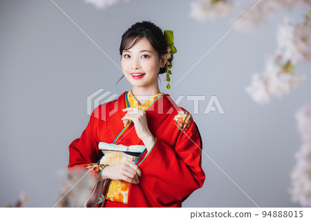 Vermillion red kimono hair ornament with knob work Vermillion red kimono hair ornament with knob work 94888015