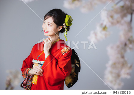 Vermillion red kimono hair ornament with knob work Vermillion red kimono hair ornament with knob work 94888016