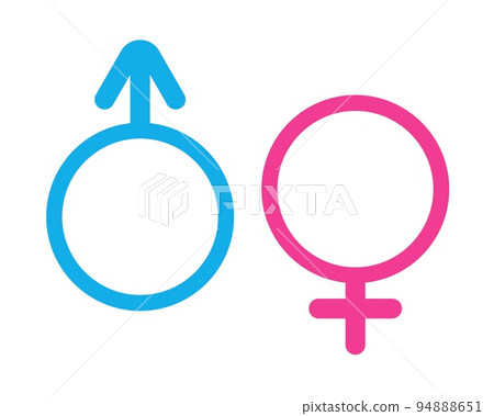 Gender symbols. Male blue and female red sign Gender symbols. Male blue and female red sign 94888651