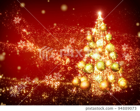 閃閃發光的聖誕樹紅色背景側身 94889073