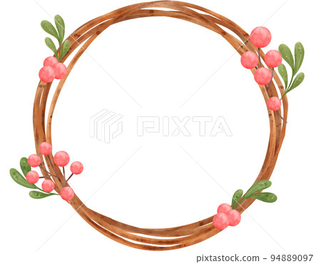 Christmas wreath circle frame watercolor illustration Christmas wreath circle frame watercolor illustration 94889097