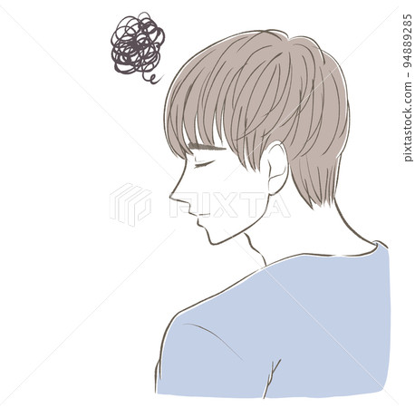 A man in plain clothes who is worried about his profile with his back turned 94889285