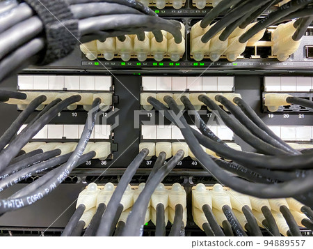 Ethernet cables connected to the network equipment 94889557