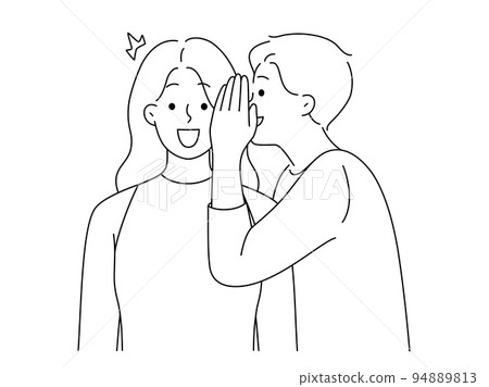 Man telling gossip to excited woman  94889813