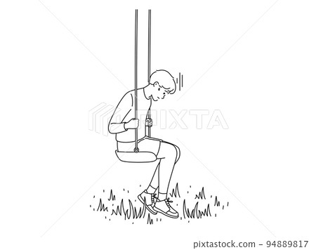 Unhappy boy suffer from loneliness Unhappy boy suffer from loneliness 94889817