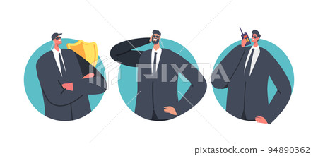Professional Security Male Characters Isolated Round Icons Or Avatars, Men Safeguards Illustration On White Background Professional Security Male Characters Isolated Round Icons Or Avatars, Men Safeguards Illustration On White Background 94890362