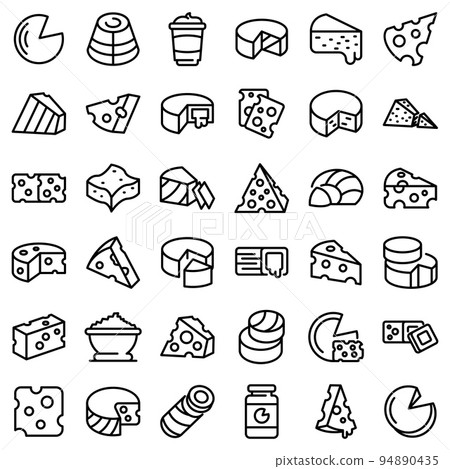 Cheese icons set. Outline set of cheese vector icons for web design isolated on white background Cheese icons set. Outline set of cheese vector icons for web design isolated on white background 94890435
