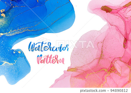 Abstract blue and pink watyercolor pattern with copyspace. Template design. 94890812