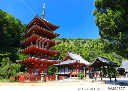 [廣島縣]晴朗天氣下的妙院五層寶塔和大殿 94890857