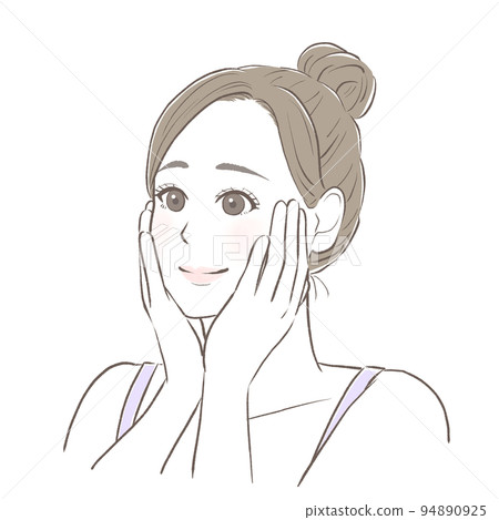 woman smiling with her hand on her cheek - Stock Illustration [94890925 ...