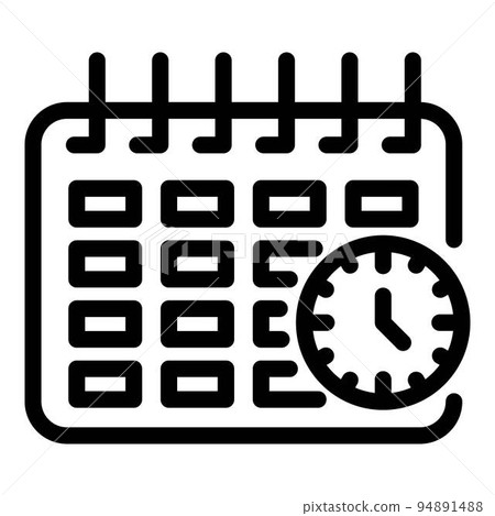 Calendar and watch icon. Outline calendar and watch vector icon for web design isolated on white background 94891488